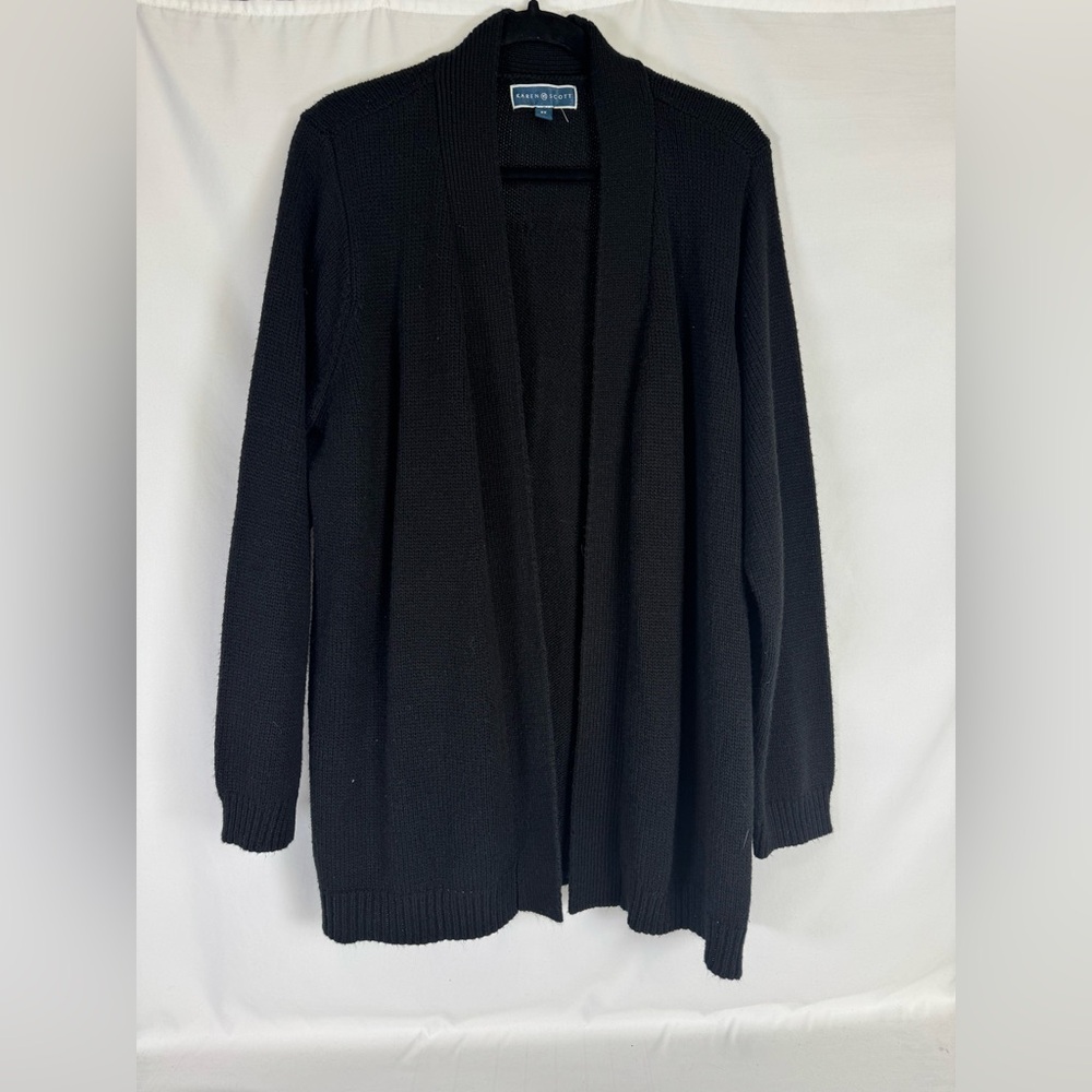 Karen Scott Black Open Front Cardigan - 2X